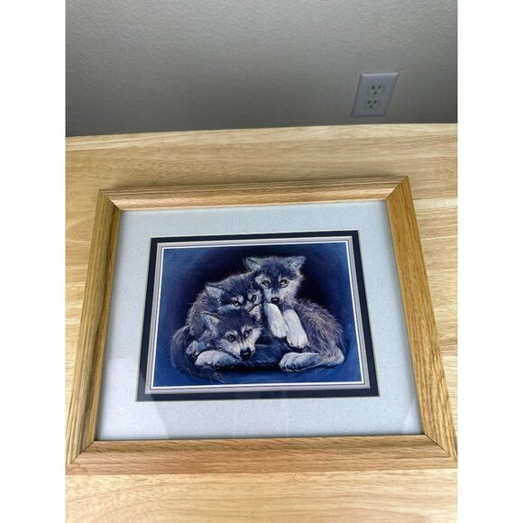 Carole Bourdo "Pile Of Pups" Vtg 70s Signed Limited Edition Wolf Framed Print - Picture 2 of 7